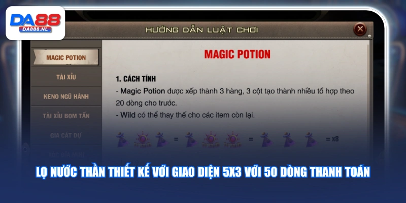 Lọ Nước Thần thiết kế với giao diện 5X3 với 50 dòng thanh toán