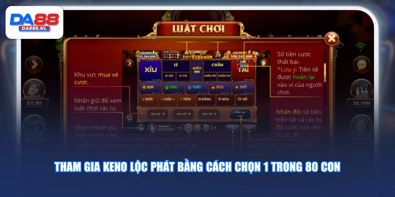 Tham gia Keno Lộc Phát bằng cách chọn 1 trong 80 con